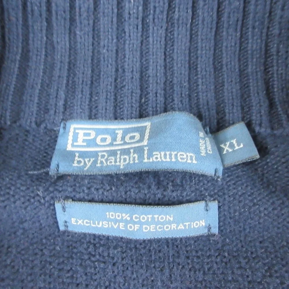 Polo Ralph Lauren Sweater Mens XL Blue 1/4 Zip Mock Neck Pullover Cotton Preppy